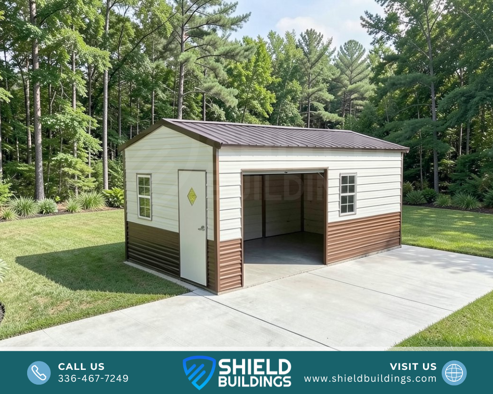 SIDE ENTRY GARAGE metal building, 12'W x 20'L x 8'H