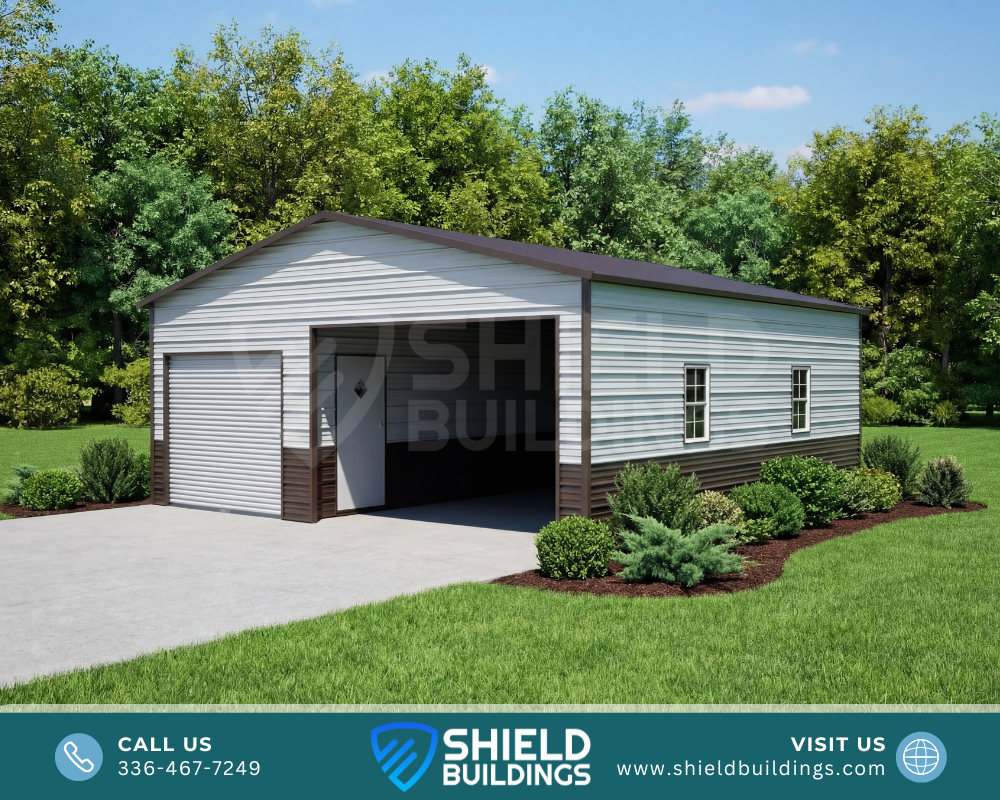 CUSTOM GARAGE metal building, 24'W x 26'L x 9'H