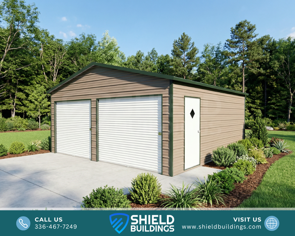 BOXED EAVE GARAGE metal building, 48'W x 30'L x 12'/9'H